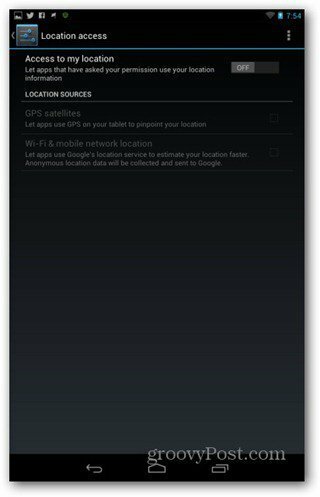 Migliora le impostazioni della posizione della durata della batteria del Nexus 7 disattivate