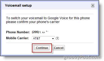 Schermata: abilita Google Voice su un numero non Google