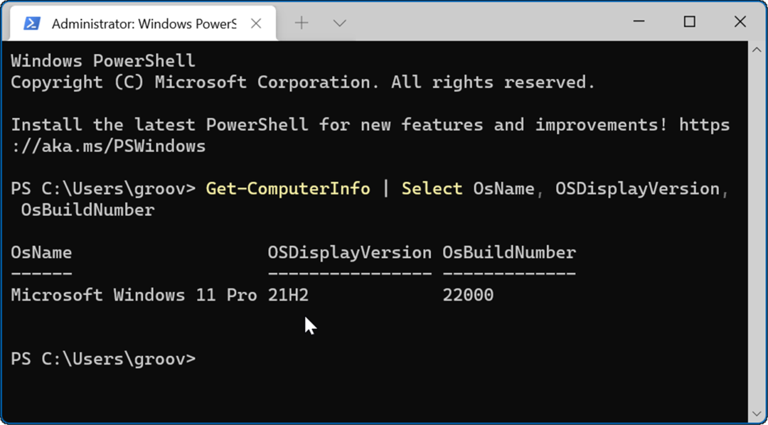 Comando PowerShell versione Windows 11