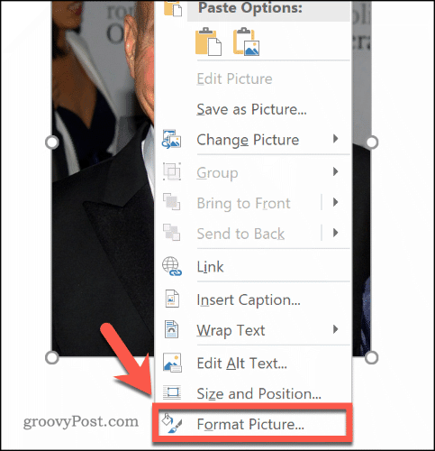 Accedere al menu Formato immagine in Word