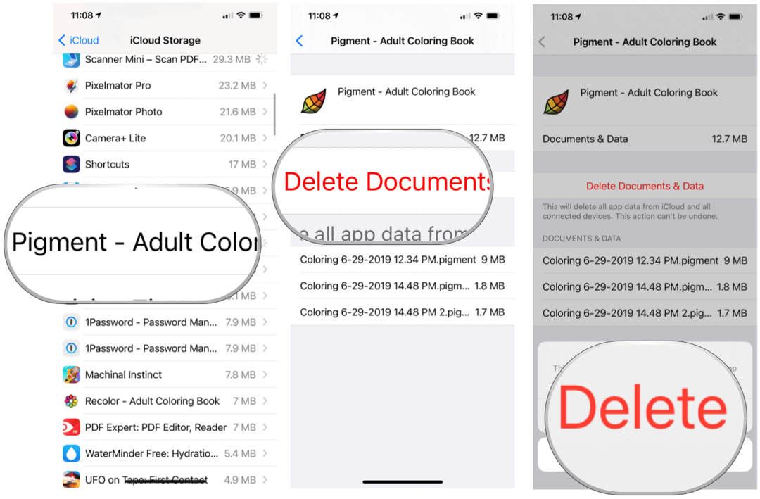 iCloud Storage elimina i file delle app