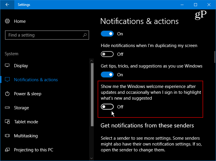 Nascondi la fastidiosa schermata di benvenuto di Windows 10 dopo gli aggiornamenti