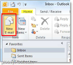 comporre la nuova e-mail di Outlook 2010
