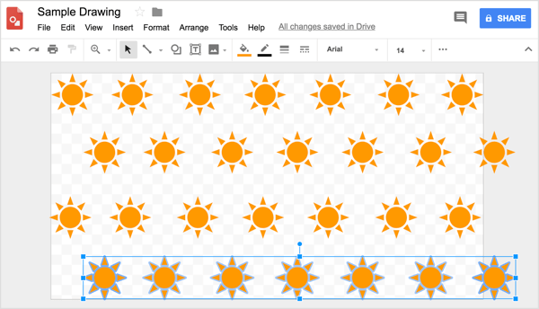 Usa la griglia per aiutarti a posizionare le righe in modo uniforme nel tuo design di Disegni Google.