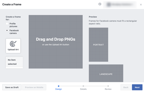 Come promuovere il tuo evento live su Facebook, passaggio 2, crea la tua cornice in Facebook Frame Studio