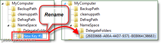 rinominare una chiave di registro in Windows 7