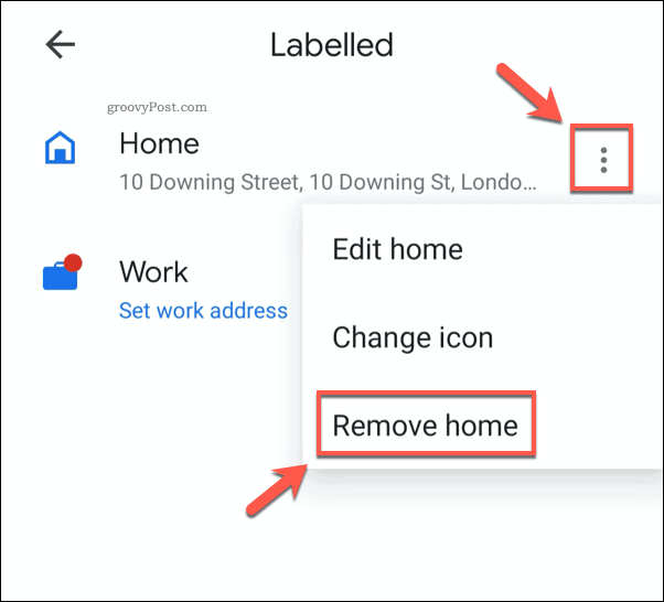 Rimozione di un indirizzo di casa salvato in Google Maps mobile