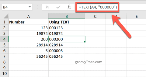 Utilizzo di TESTO in Excel per aggiungere zeri iniziali
