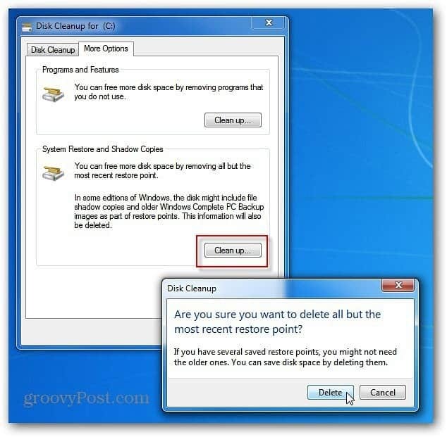 Elimina i vecchi punti di ripristino di Windows per spazio su disco rigido aggiuntivo