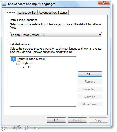 servizi di testo e lingue di input in Windows 7