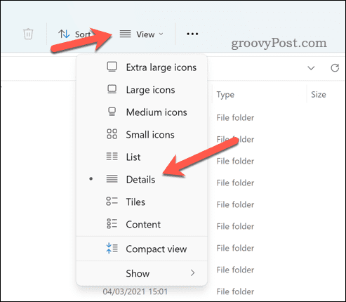 Modalità di visualizzazione di Esplora file di Windows