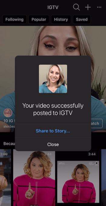 richiesta di condividere il video IGTV su Instagram Stories