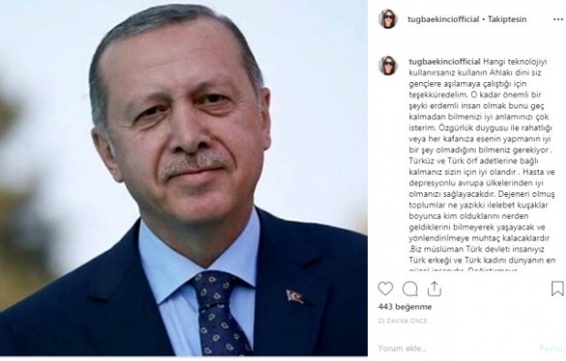 Tuğba Ekinci condivide il presidente Tayyip Erdoğan