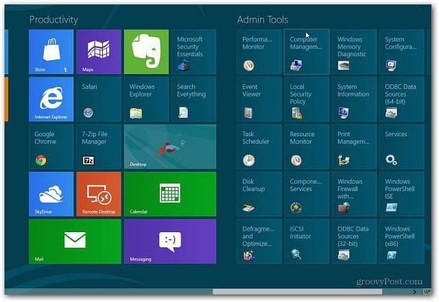Aggiungi strumenti di amministrazione alla schermata iniziale di Windows 8