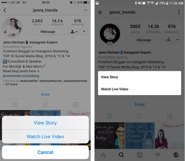 I visitatori del profilo Instagram possono scegliere quale opzione visualizzare nelle tue storie se hai sia un video di replay che post di storie.