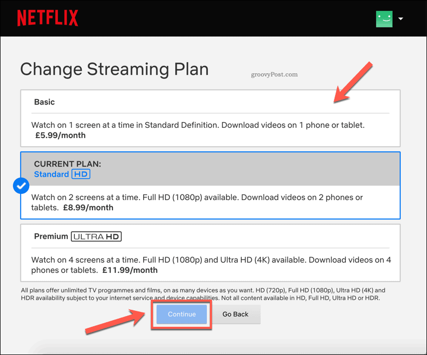 Modifica dei piani di abbonamento Netflix