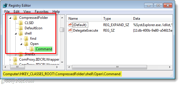 chiave di registro dell'estensione del file di comando