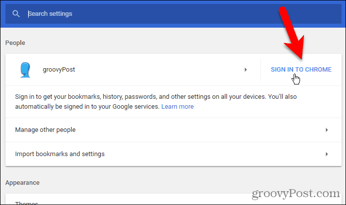 Fai clic su Accedi a Chrome su Windows