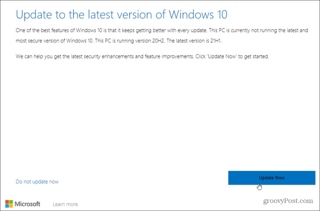 aggiornamento all'ultima versione di Windows 10