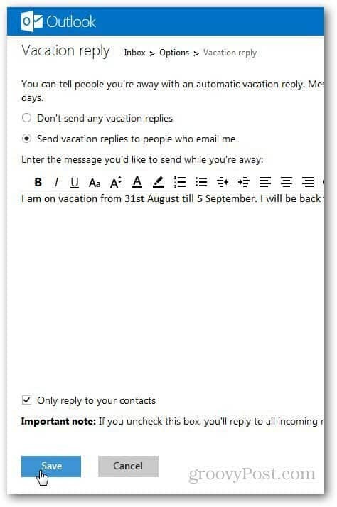 Messaggio per le vacanze di Outlook 3