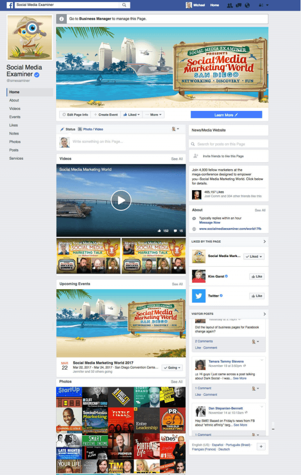 Social Media Examiner ha notato il lancio di un nuovo layout della pagina Facebook per gli utenti desktop.