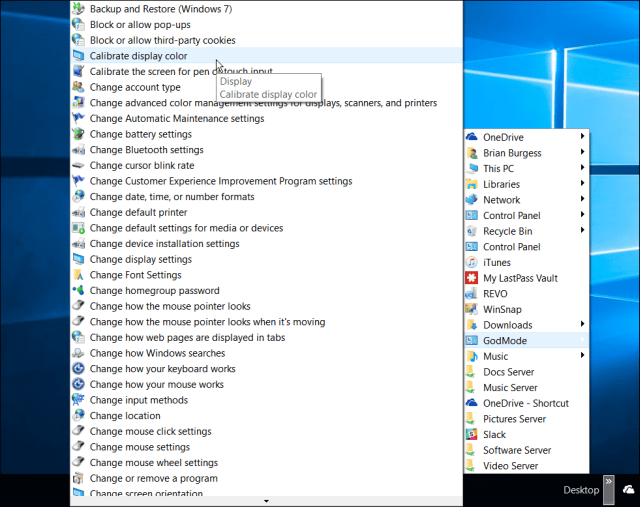 barra delle applicazioni di Windows 10 in modalità god