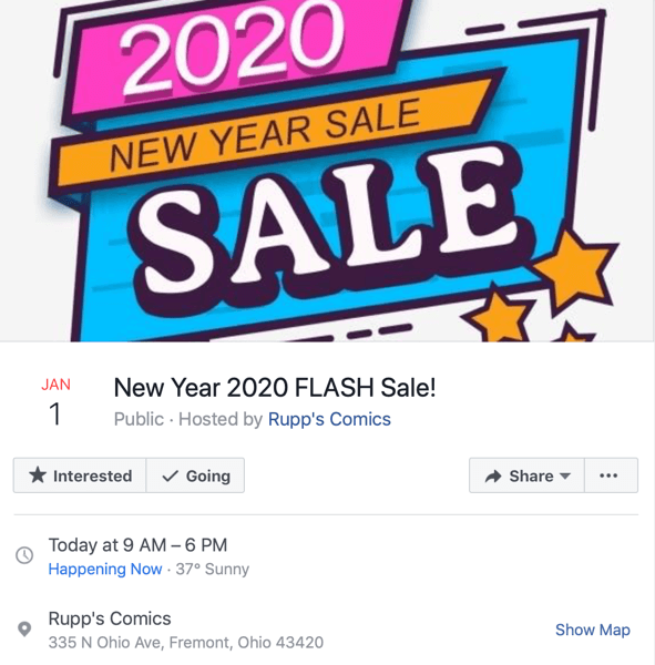 esempio di evento Facebook per vendita lampo