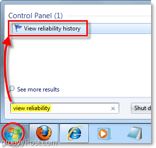 cercare la cronologia dell'affidabilità di Windows 7