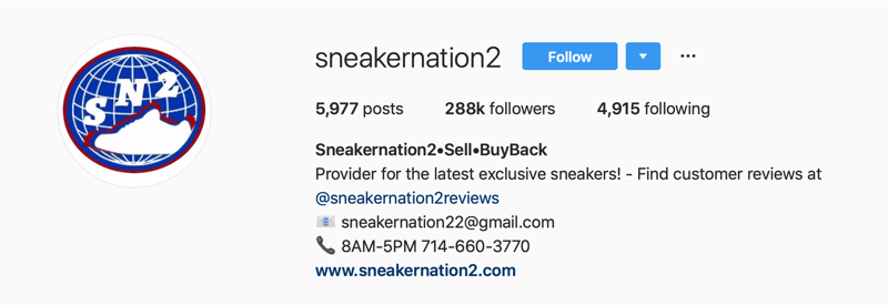 account Instagram principale per SneakerNation2