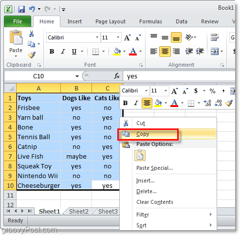 copia un intero foglio Excel 2010 per la conversione del layout