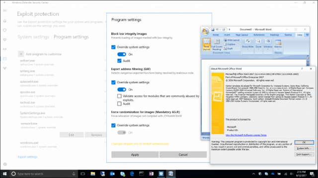 Protezione dagli exploit Windows 10
