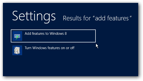 Aggiungi funzionalità a Windows 8