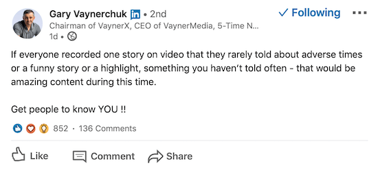 Post di solo testo LinkedIn di Gary Vaynerchuk