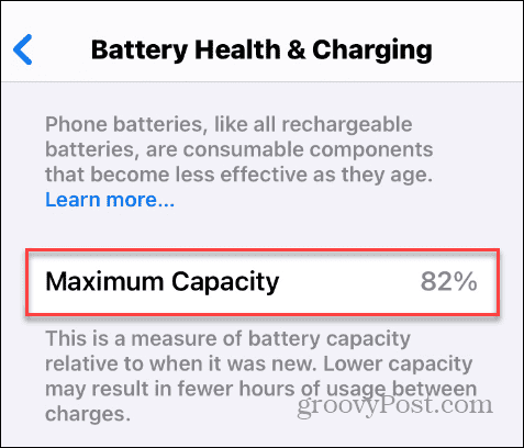 Capacità massima della batteria