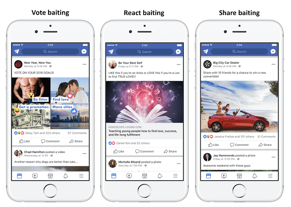 Facebook degraderà i post che utilizzano esche di coinvolgimento per aumentare il coinvolgimento e ottenere una maggiore copertura.