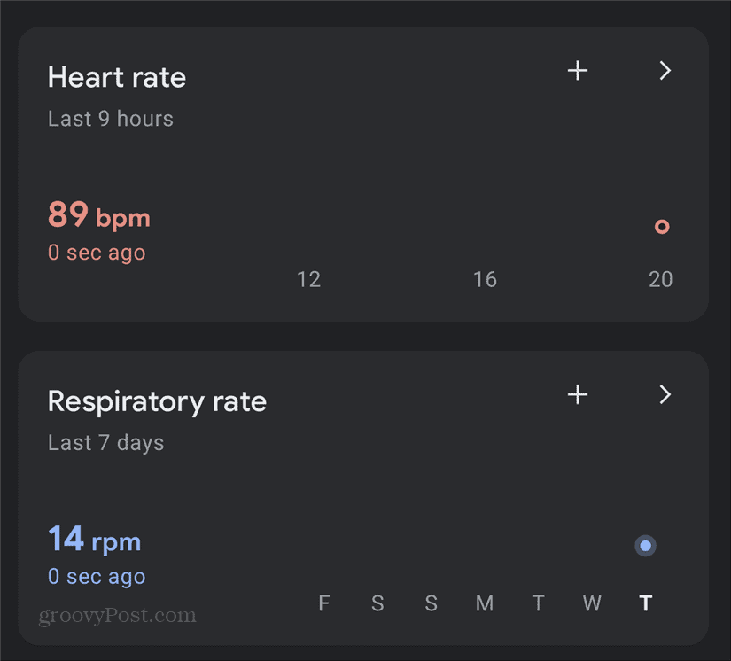 Dashboard della frequenza respiratoria cardiaca di Google Pixel