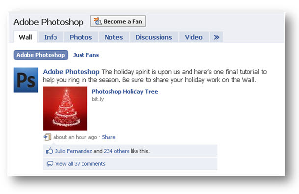 pagina dei fan di Adobe Photoshop su Facebook