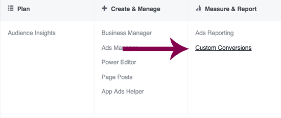 Vai a Conversioni personalizzate in Facebook Ads Manager.