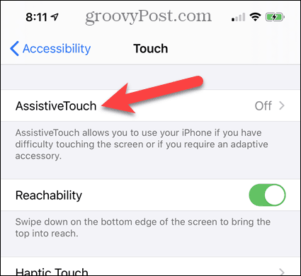 Tocca AssistiveTouch in Impostazioni di accessibilità per iPhone