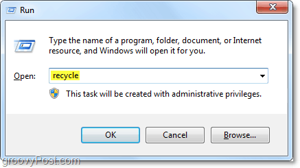 eseguire il cestino in Windows 7
