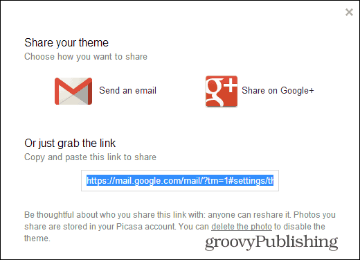 I temi personalizzati di Gmail condividono il collegamento del tema