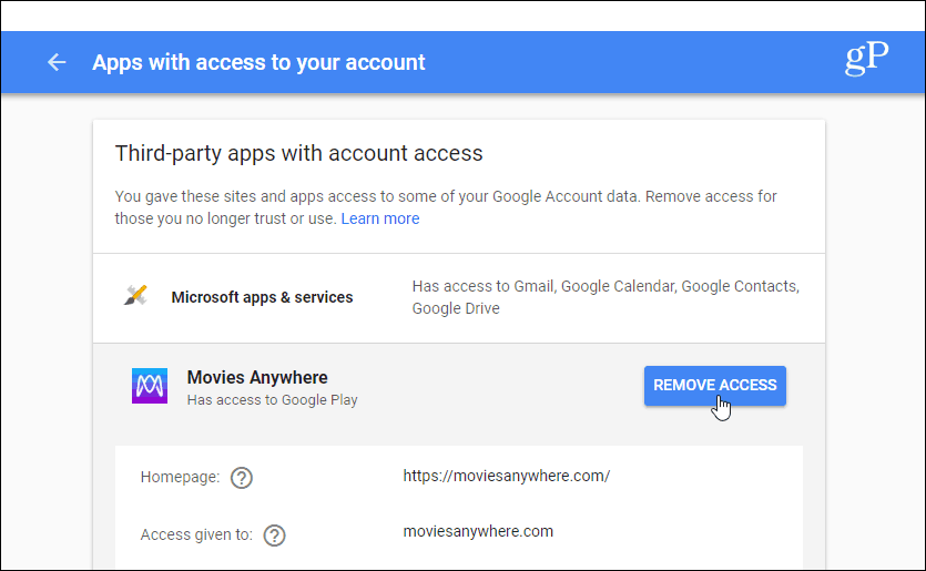 App di terze parti con accesso all'account Gmail