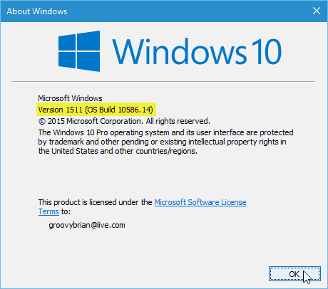 Versione di aggiornamento di Windows 10