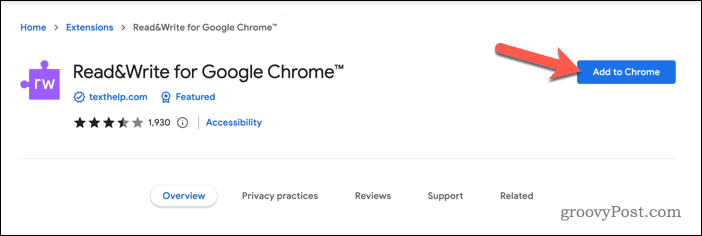 Aggiunta dell'estensione Read & Write a Google Chrome
