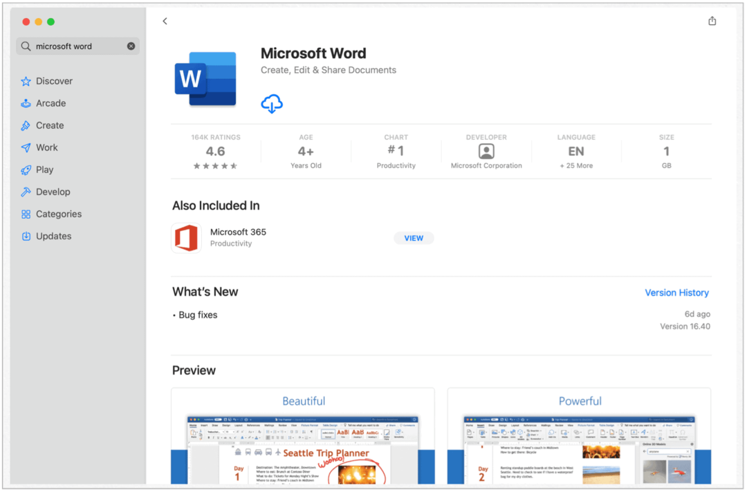 Microsoft Word su Mac App Store