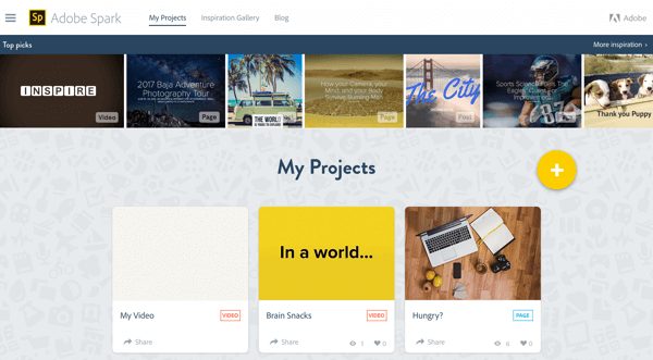 Adobe Spark i miei progetti