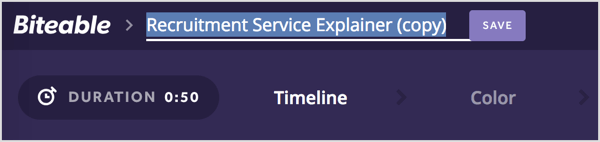 Seleziona il titolo provvisorio e digita un nome per il tuo video Biteable.