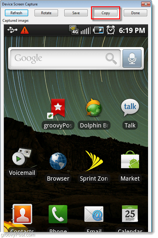 screenshot di Android catturato sul computer
