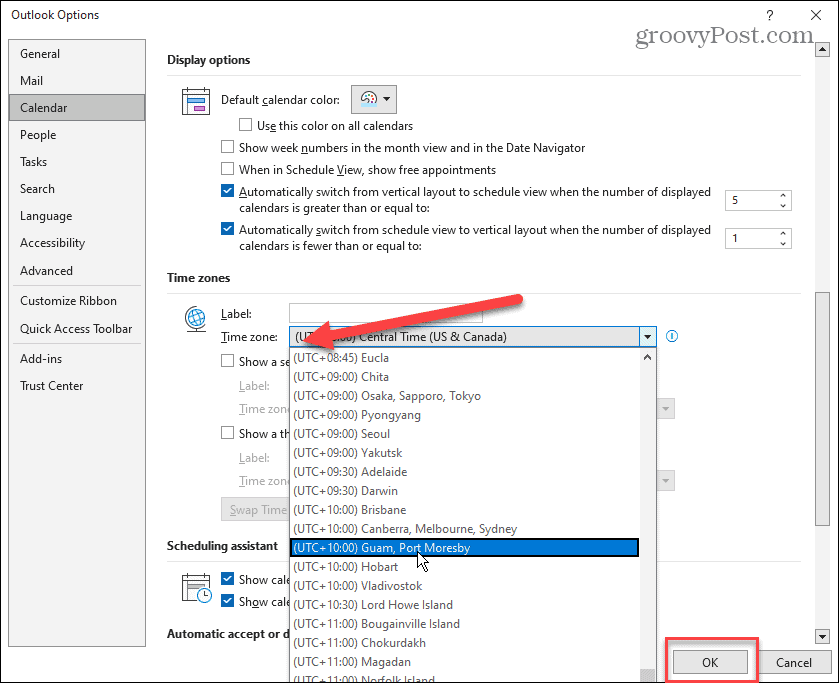 Cambia il fuso orario in Microsoft Outlook