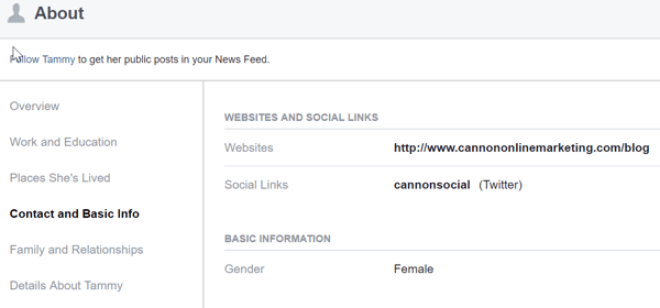 Nella sezione Informazioni del tuo profilo Facebook personale, condividi il sito web della tua attività e i link alle piattaforme social in cui è attiva la tua attività.